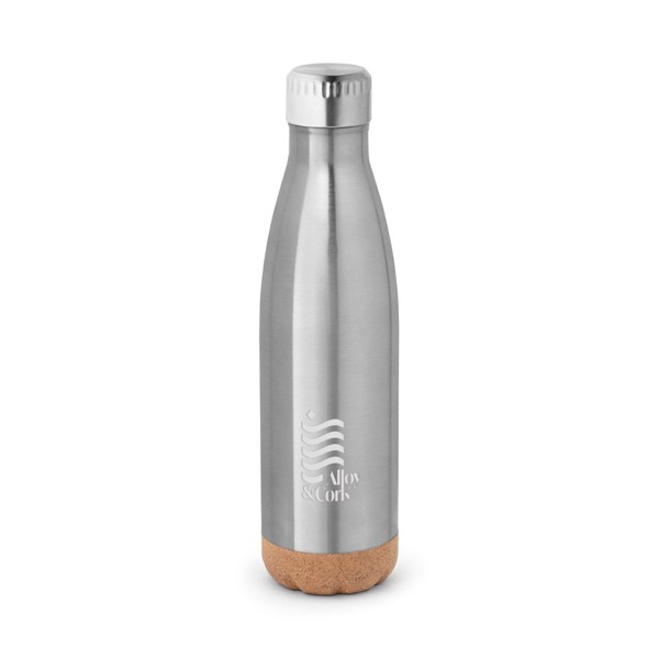 SOLBERG. Thermos 560mL en acier inox avec base en liège - Argenté Satiné