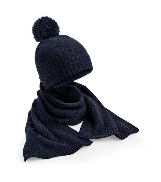 Knitted Scarf And Beanie Gift Set - Navy Fleck / ONE SIZE