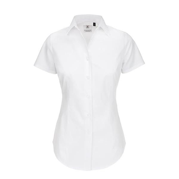 B&C Black Tie Women Short Sleeve Shirt - 97% Combed Cotton/ 3% Elastane - Popeline - White / XS