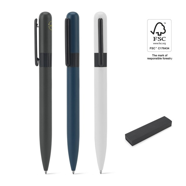 ELSIE ROUND. Esferográfica em metal (60% reciclado) com design arredondado - Branco