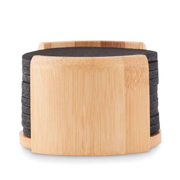 MB - RPET coasters in bamboo holder Bahia