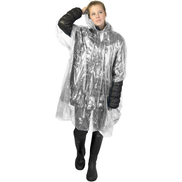 Mayan Regenponcho mit Aufbewahrungstasche aus recyceltem Kunststoff - weiss