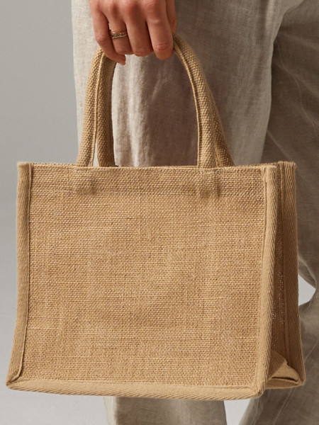Natural Starched Jute Mini Gift Bag - Natural / Olive Green