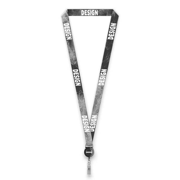 Polyester sublimation badge reel lanyard - Black / 15mm width