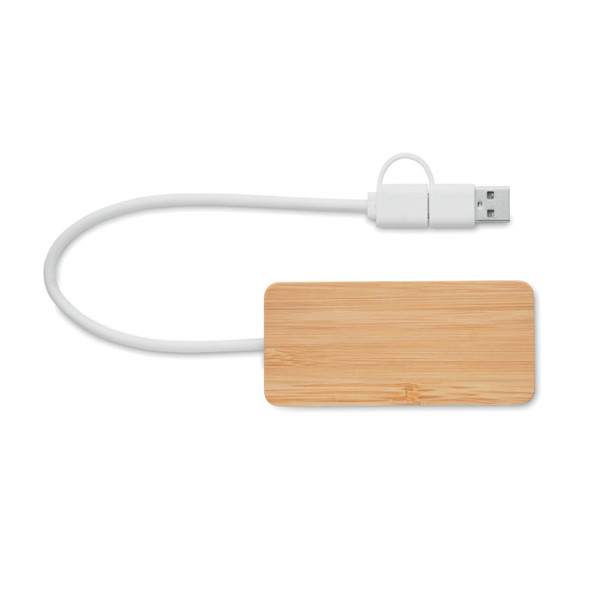Hubbam bamboo USB hub, 3 vhodi, 20 cm kabel
