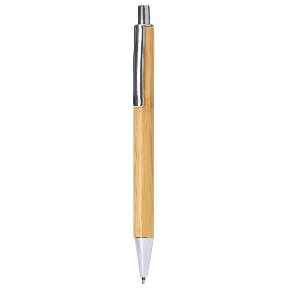 Eco bamboo ballpoint pen personalised with clip and metallic tip