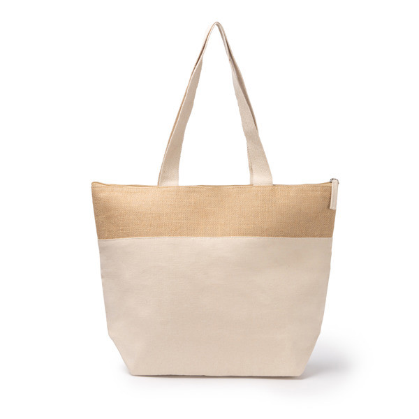 Bolsa nevera personalizada de algodón y yute con fuelle en base