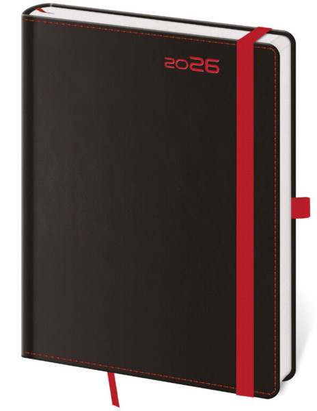 Týdenní diář BD+ 2027, A5 - Black Red