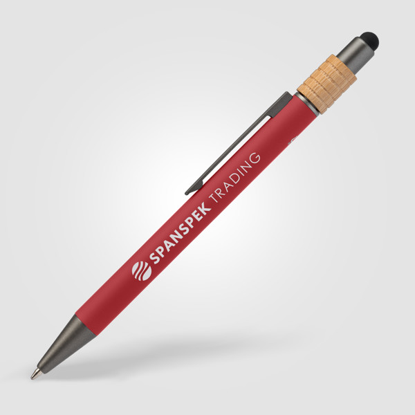 Reborn Spinner Recycled Aluminium Pen w/ Stylus - PATENTED - Red / 4 Colour inkjet