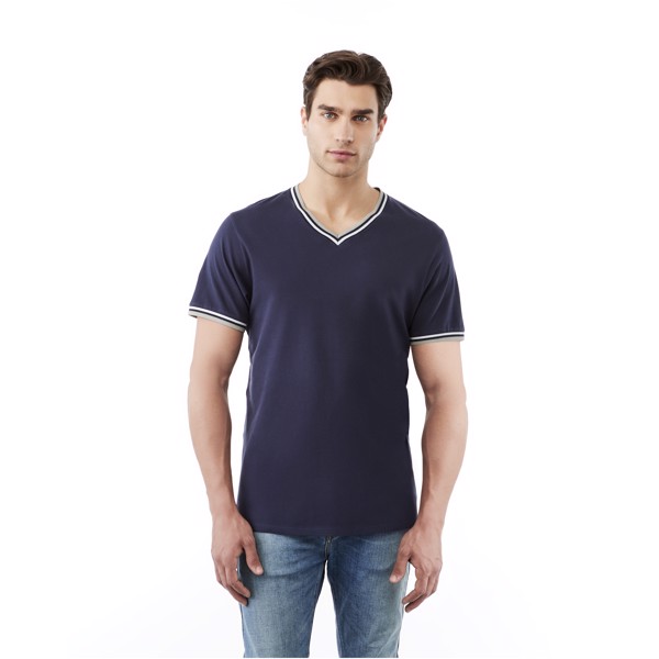 Camiseta de pico punto piqué para hombre "Elbert" - Blanco / Azul Marino / Rojo / M