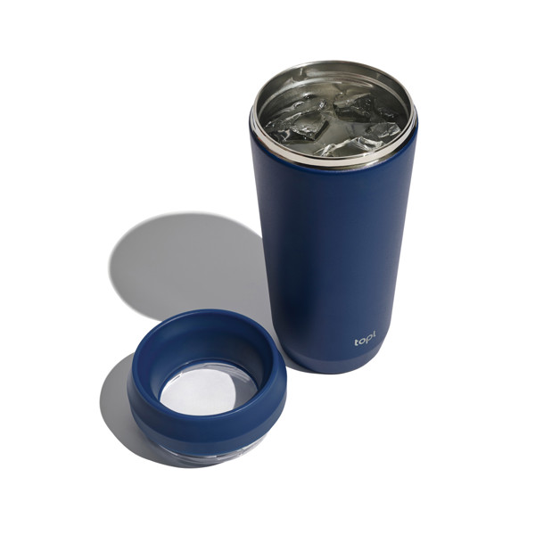 Mug 354 ml avec couvercle 360 en acier recyclé Topl - Bleu Marine