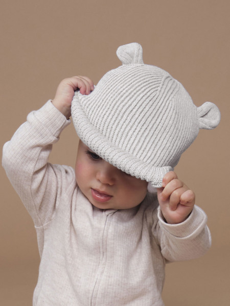 Organic Baby Bear Beanie - Peach / 6-12