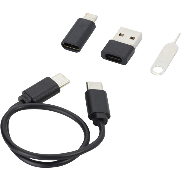 Savvy recycled plastic modular charging cable with phone holder - Black