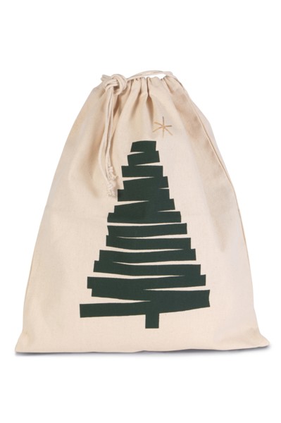 Cotton Bag With Christmas Tree Design And Drawcord Closure - Black