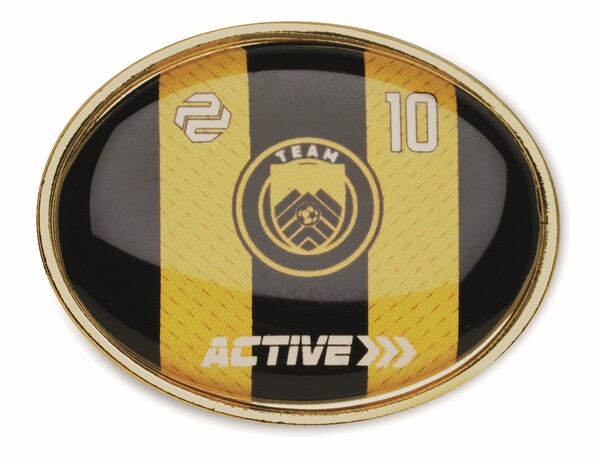 Oval metal lapel pin with doming - Brass / Individual polybag