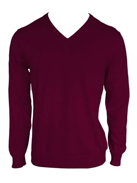 Men’S V-Neck Fine Gauge Cotton Pullover - Bordeaux / S