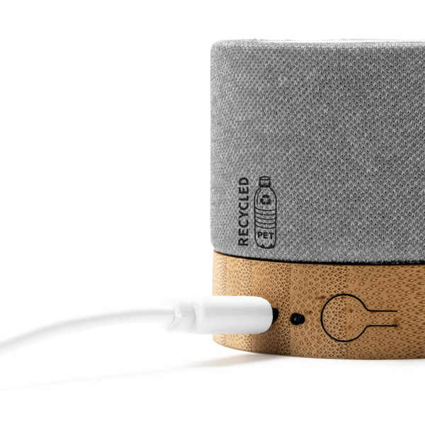Personalised wireless speaker in bamboo and RPET fabric 3W with Bluetooth 5.0