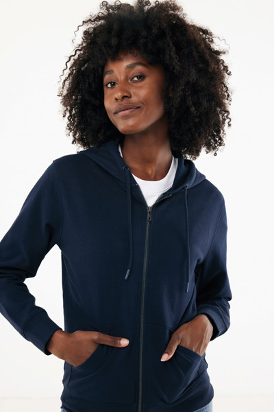 Mikina na zip s kapucí IQONIQ Abisko z recykl. bavlny - Námořní Modř / 5XL
