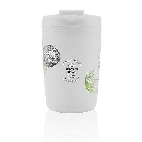 GRS Recycled PP tumbler with flip lid - White