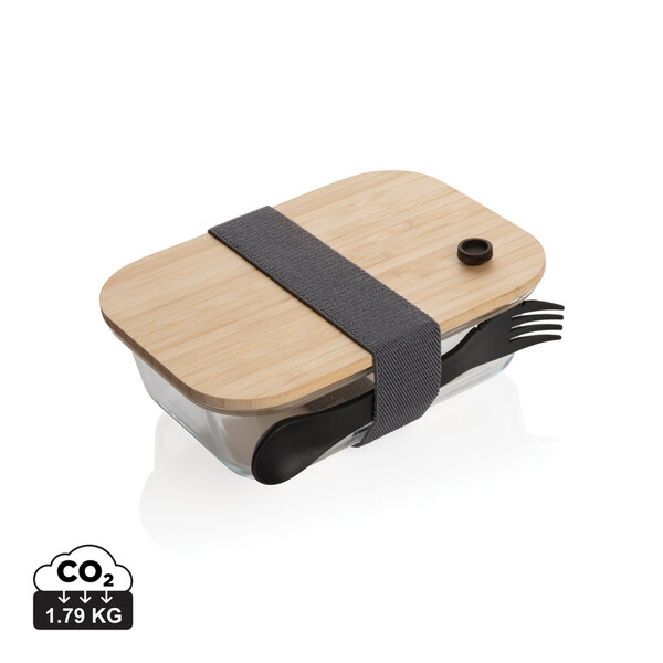 Skleněná krabička na jídlo s bambusovým víkem