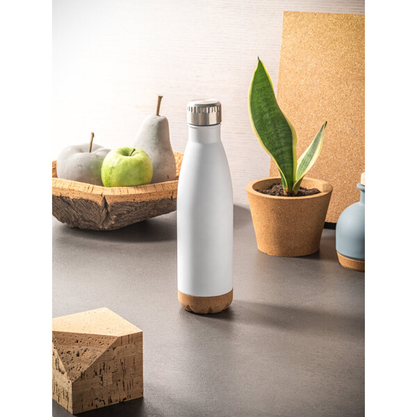 Garrafa de Aço Inoxidável com Parede dupla e Base de Cortiça de 560ml - Branco