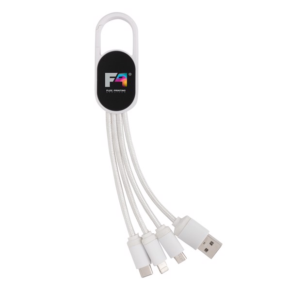 4-in-1 cable with carabiner clip - White