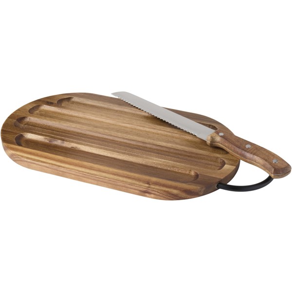 Planche à découper Prestige en acacia avec couteau à pain