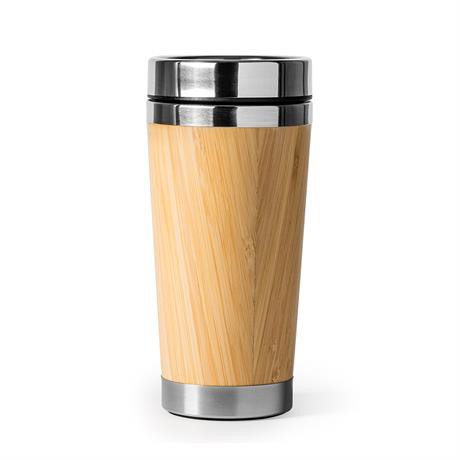 Personalised thermal mug stainless steel and bamboo 500 ml with dosing lid