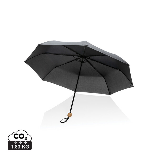 20.5" Impact AWARE™ RPET 190T Pongee bamboo mini umbrella - Black