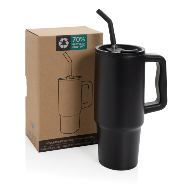 Mug 900ml en acier inoxydable recyclé Embrace RCS - Noir