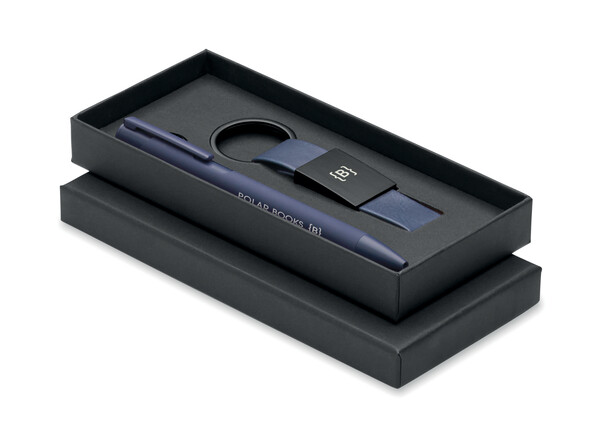 Set stylo à bille et porte-clés en Escri Set - Bleu