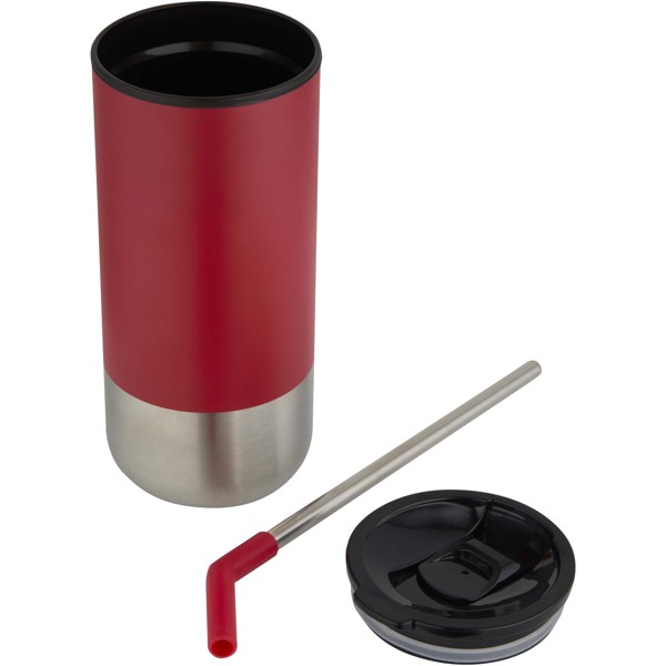 Bicchiere termico in materiale certificato RCS con cannuccia Grayson da 480 ml - Rosso