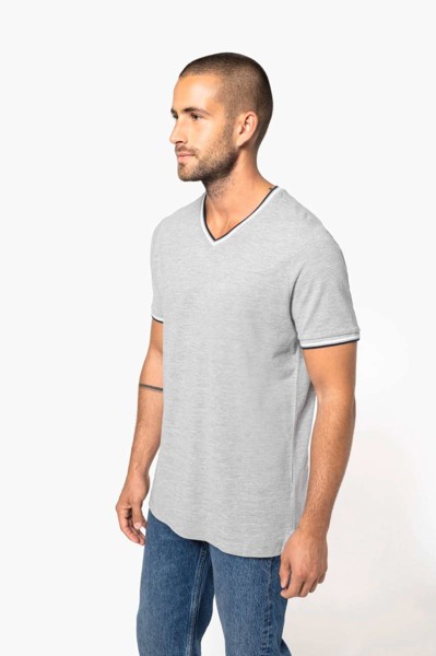 Men's Piqué Knit V-Neck T-Shirt - White / Navy / Red / 3XL