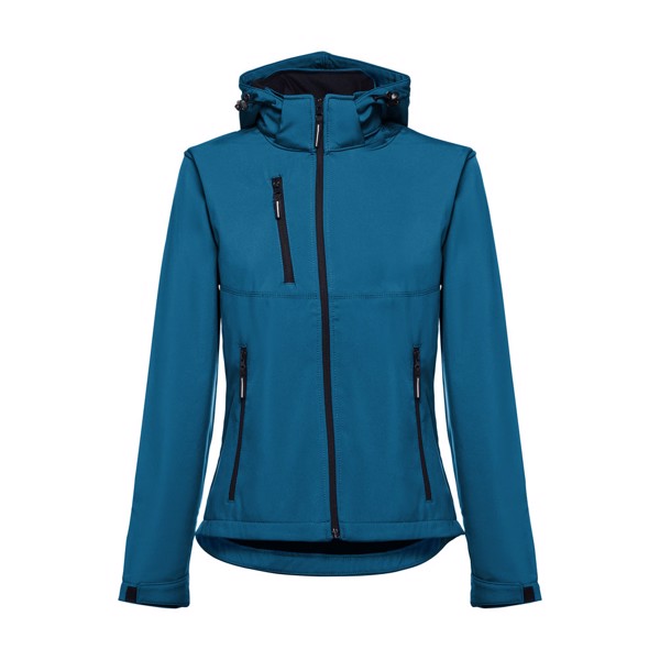 THC ZAGREB WOMEN. Women's softshell jacket with detachable hood and rounded back hem - Petrol Blue / XXL