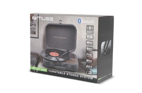MT-207|Muse Vintage Turntable with BT-out - Dark Grey