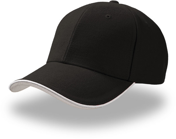 Heavy Brushed 6 Panel Sandwich Cap Atlantis | Pilot Piping Sandwich - Black / White / onesize