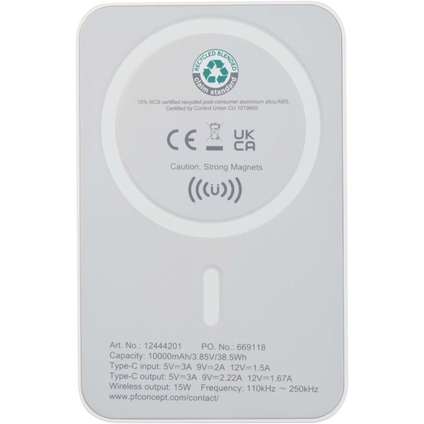 Acrab 15 W 10.000 mAh magnetische kabellose Powerbank mit 20 W PD aus recyceltem Kunststoff - weiss