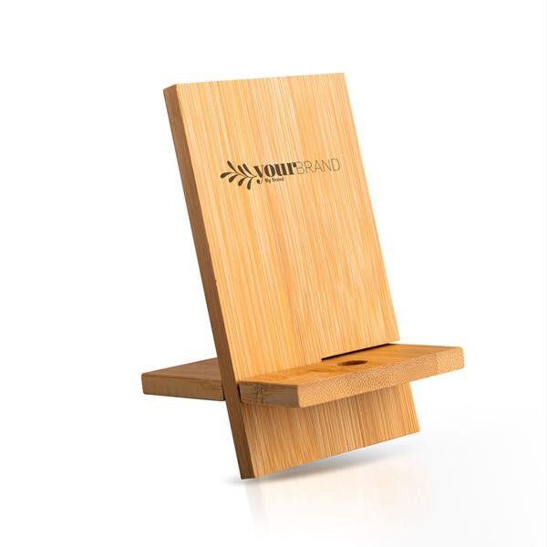 Suporte Em Bambu Para Telemóvel, Com Ranhura Para Cabo