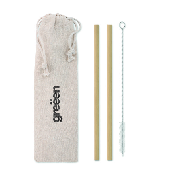 Bamboo Straw w/brush in pouch Natural Straw