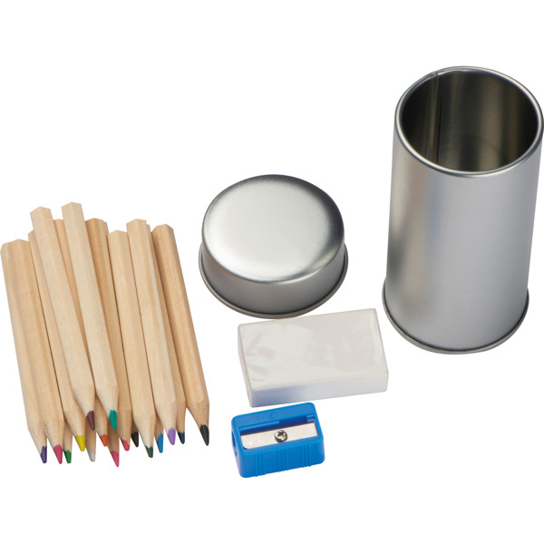 Writing set in metal box - Silvergrey