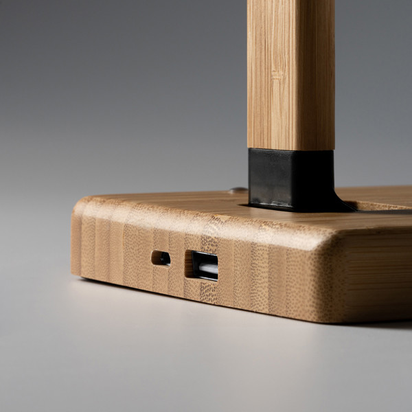Lámpara plegable personalizada de bambú con cargador inalámbrico 10W