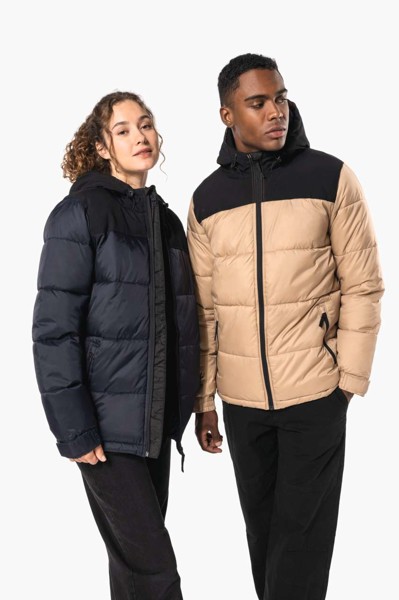 Unisex Bi-Tone Padded Jacket With Hood - Wet Sand / Black / M