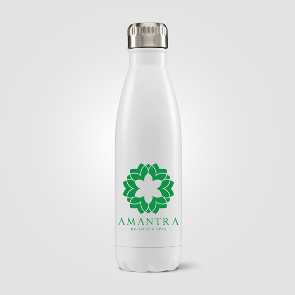 Ibiza - 475 ml Double-Wall Stainless Steel Bottle - White / Silkscreen