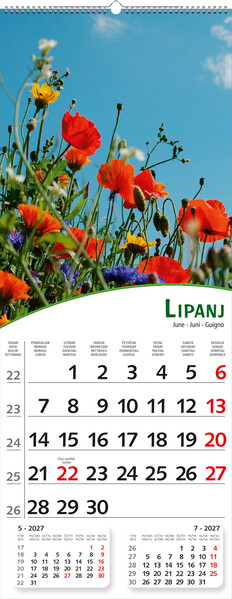 Uski zidni kalendar – Pogled s cvijećem