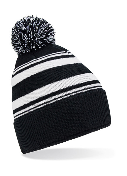 Striped Fan Beanie - Black / White / ONE SIZE
