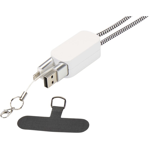 Anser Smartphone Lanyard aus recyceltem Kunststoff mit 27 W 5-in-1 integriertem Kabel - weiss