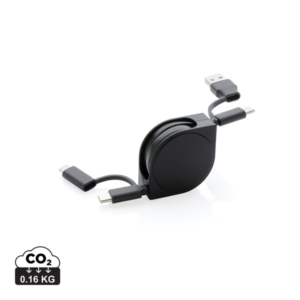 Nabíjecí kabel 6 v 1 z RCS recyklovaného plastu a TPE - Černá