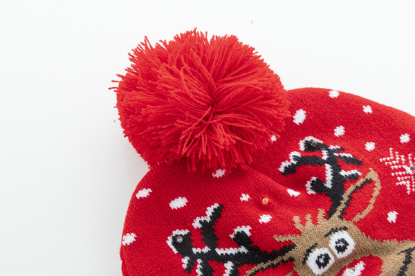 Karácsonyi LED-es téli sapka Norrsken, rénszarvas - Piros