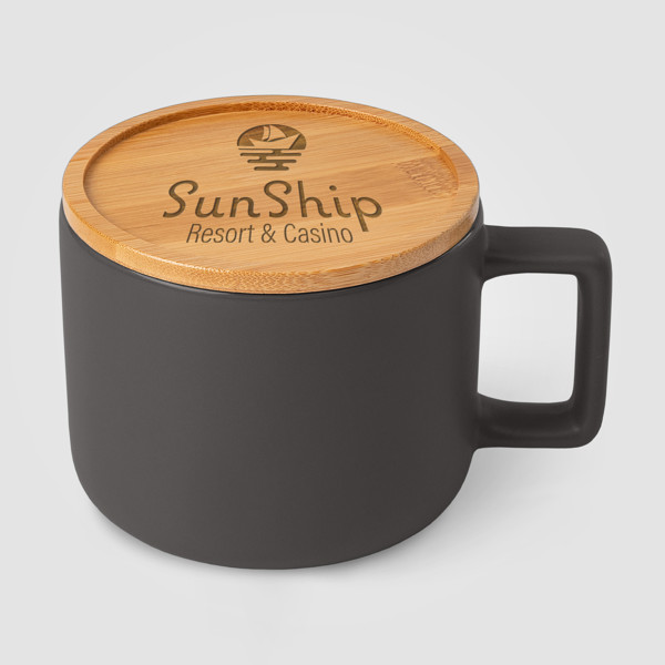 Café Virtuoso -  355 ml Ceramic Mug with Bamboo Lid - Black / Silkscreen