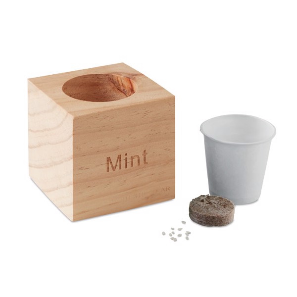 Menta herb pot, wood case, 75x75x75 mm